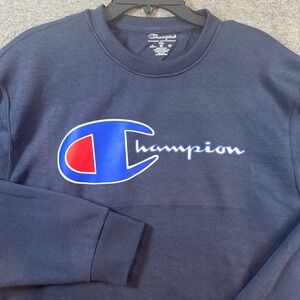Champion Athleticwear Crewneck Fleece Sweatshirt Mens 2XL Big Logo Blue NEW